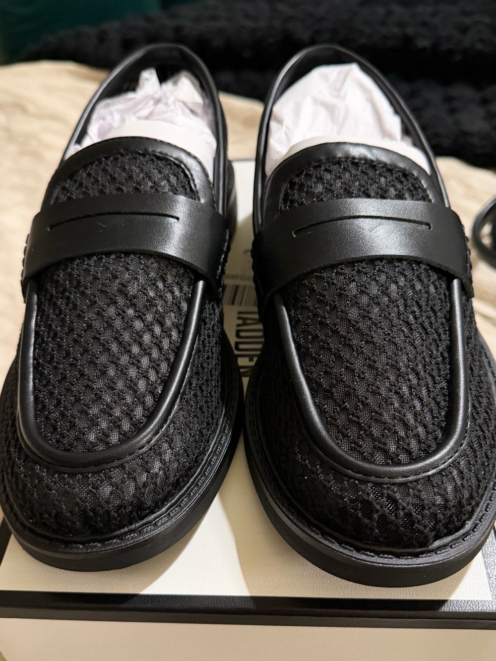 Women’s Black Mesh Penny Loafers